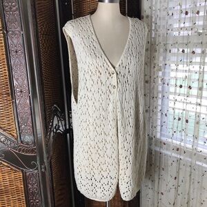 Vintage Sleeveless 100% Cotton Open-Knit Button Vest in Cream Made in USA